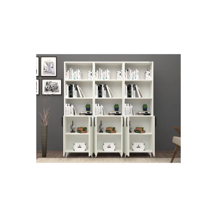 % 100 Mdflam kapaklı Geniş Beyaz kitaplık