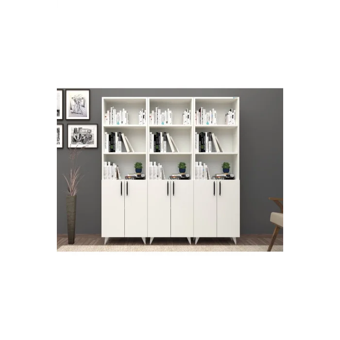 % 100 Mdflam kapaklı Geniş Beyaz kitaplık