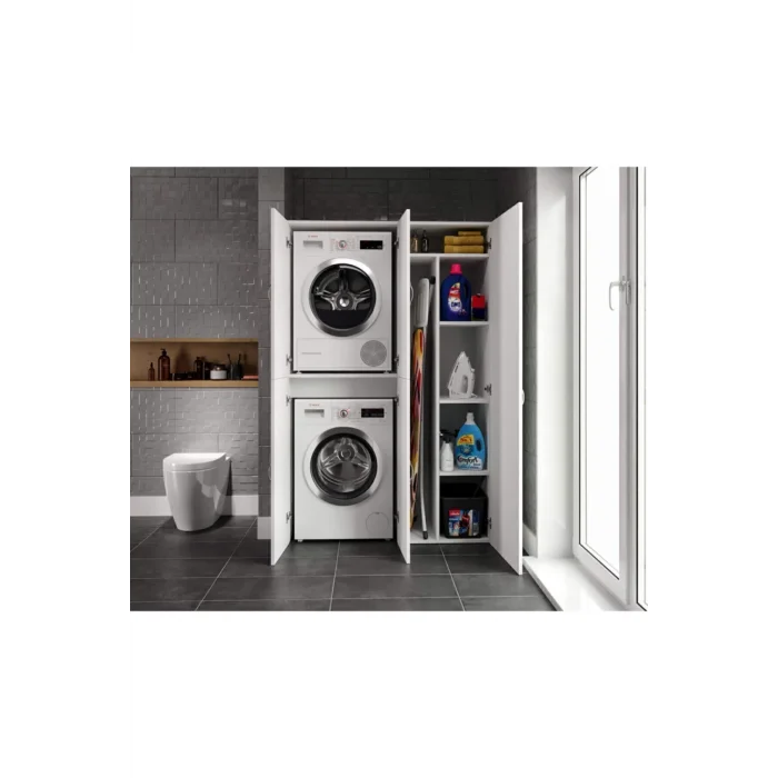 Çamaşır Ve Kurutma Makinesi Dolabı, Ütü Masası Ve Temizlik Kovası Bölmeli Çok Amaçlı Dolap