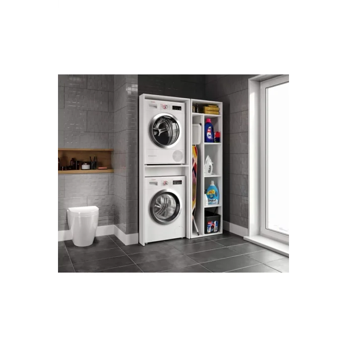 Çamaşır Ve Kurutma Makinesi Dolabı, Ütü Masası Ve Temizlik Kovası Bölmeli Çok Amaçlı Dolap