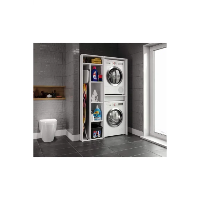 Çamaşır Ve Kurutma Makinesi Dolabı, Ütü Masası Ve Temizlik Kovası Bölmeli Çok Amaçlı Dolap