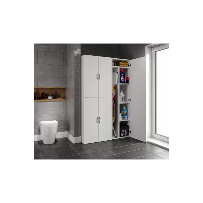 Çamaşır Ve Kurutma Makinesi Dolabı, Ütü Masası Ve Temizlik Kovası Bölmeli Çok Amaçlı Dolap