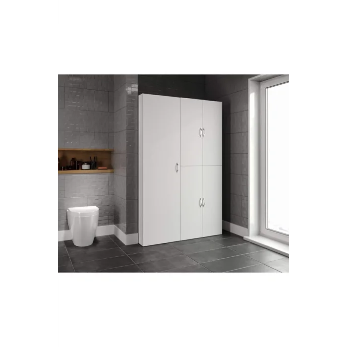 Çamaşır Ve Kurutma Makinesi Dolabı, Ütü Masası Ve Temizlik Kovası Bölmeli Çok Amaçlı Dolap