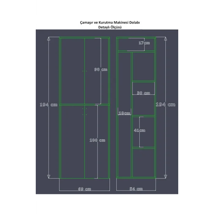 Çamaşır Ve Kurutma Makinesi Dolabı, Ütü Masası Ve Temizlik Kovası Bölmeli Çok Amaçlı Dolap