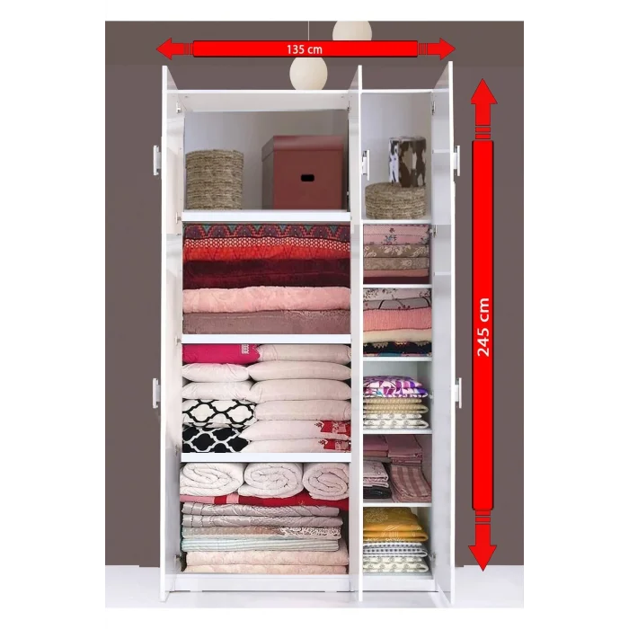 Plus 812480 Stella 6 Kapaklı Yüklük Yorgan Yatak Dolabı Gardırop - Parlak Beyaz