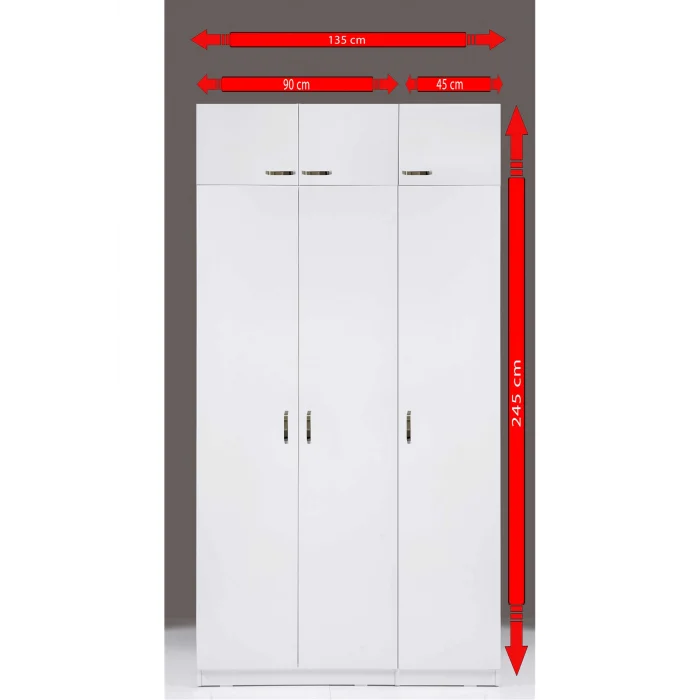 Plus 812480 Stella 6 Kapaklı Yüklük Yorgan Yatak Dolabı Gardırop - Parlak Beyaz