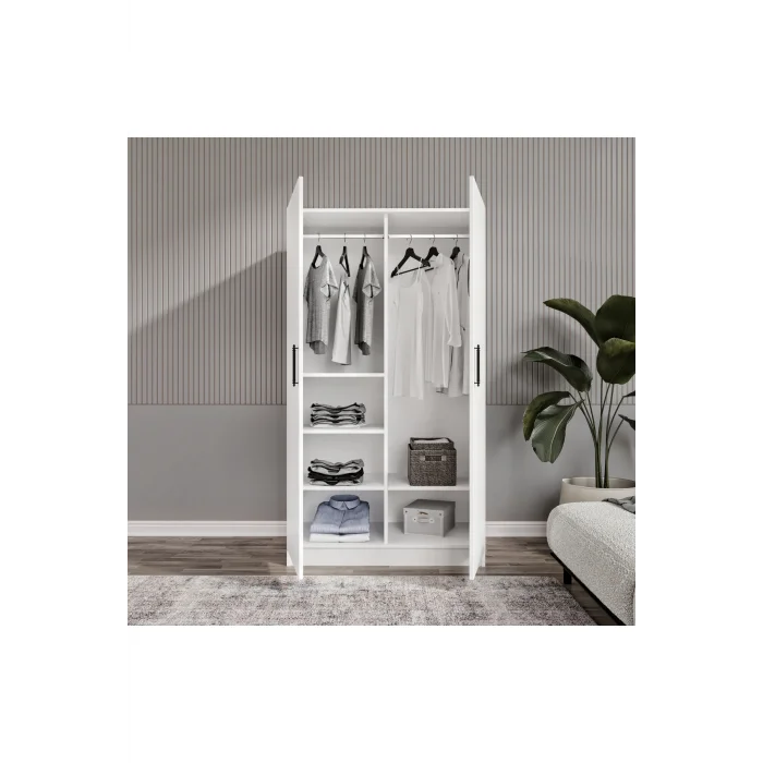 ŞİPAL 2 KAPILI 6 BÖLMELİ BEYAZ ELBİSE DOLABI