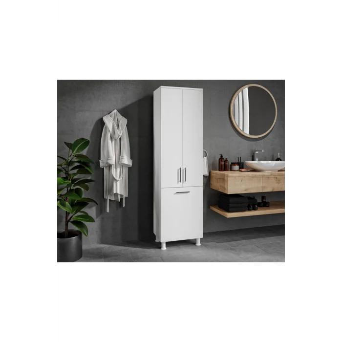 Sezar 3 Kapaklı 3 Bölmeli Kirli Sepetli Banyo Dolabı