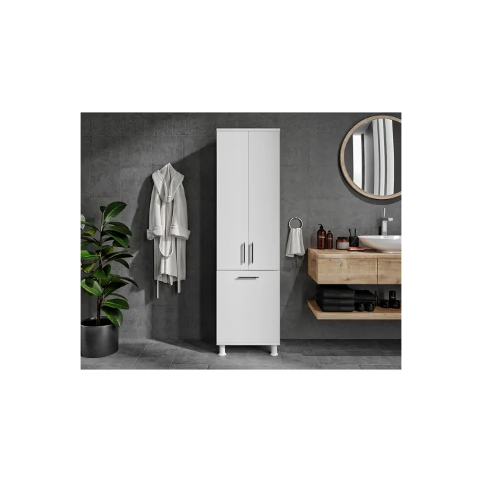 Sezar 3 Kapaklı 3 Bölmeli Kirli Sepetli Banyo Dolabı