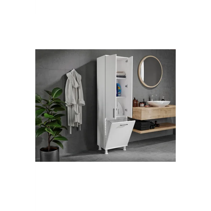 Sezar 3 Kapaklı 3 Bölmeli Kirli Sepetli Banyo Dolabı