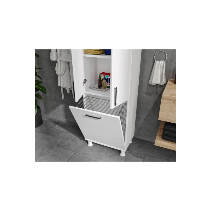 Sezar 3 Kapaklı 3 Bölmeli Kirli Sepetli Banyo Dolabı