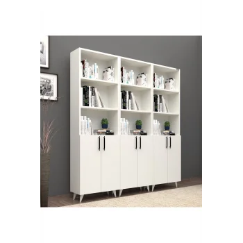 % 100 Mdflam kapaklı Geniş Beyaz kitaplık