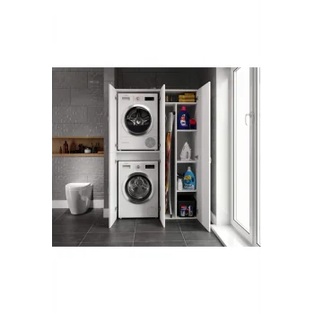 Çamaşır Ve Kurutma Makinesi Dolabı, Ütü Masası Ve Temizlik Kovası Bölmeli Çok Amaçlı Dolap