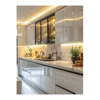 Cam Kapaklı ,Ledli Hazır Mutfak Dolabı Özel Ölçülerde Üretim