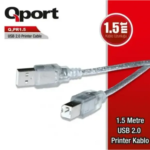 QPORT Q-PR1.5 1,5m USB 2.0 YAZICI KABLOSU Paket (8 tane)