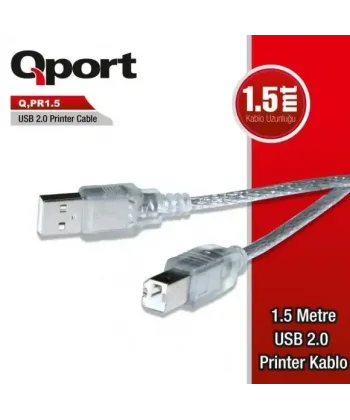 QPORT Q-PR1.5 1,5m USB 2.0 YAZICI KABLOSU Paket (8 tane)