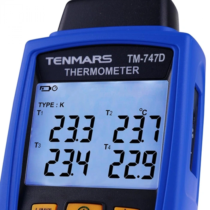 Tenmars TM-747D Kayıt Özellikli 4 Kanallı Termokupl Termometre | K, J, T, E, R, S, N Tipi Prob