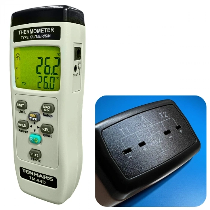 Tenmars TM-84D Kayıt Özellikli 2 Kanallı Termokupl Termometre | K, J, T, E, R, S, N Tipi Prob