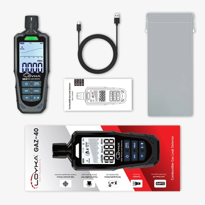 GAZ-40 Profesyonel Yanıcı Gaz Kaçak Dedektörü (Japon Figaro Sensörlü)