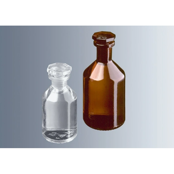 Çözelti Şişesi, Cam, Şilif Cam kapaklı, Dar Boyunlu, Amber, 100 ml