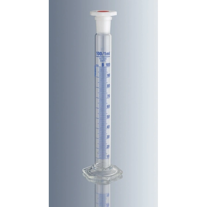 Mezür, Karıştırma için, Cam, B Sınıfı, Uzun Form, Mavi Renk Taks,matlı, Kapaklı, 50 ml