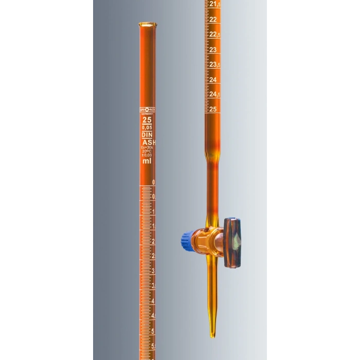 Cam Büret, Schiling Modeli, Plastik Şişeli, Tabanlı, 5:0.05 ml, Amber