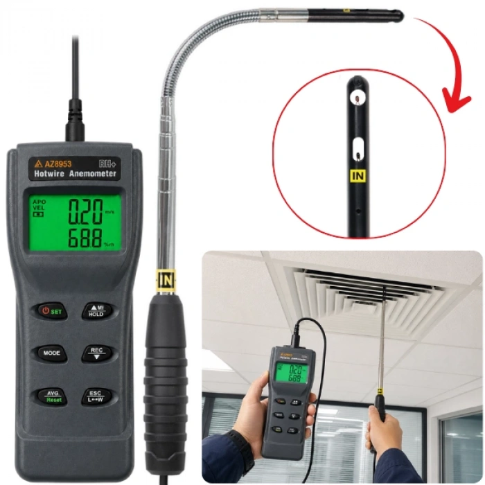 AZ 8953 Sıcak Tel Anemometresi | Bükülebilir Teleskopik Prob