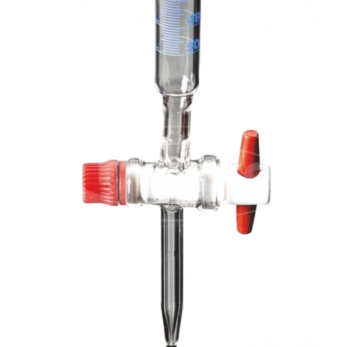 Büret - Düz - Şeffaf - A Kalite - Grup Sertifikalı - Mavi Skala - PTFE Musluklu - 50 ml