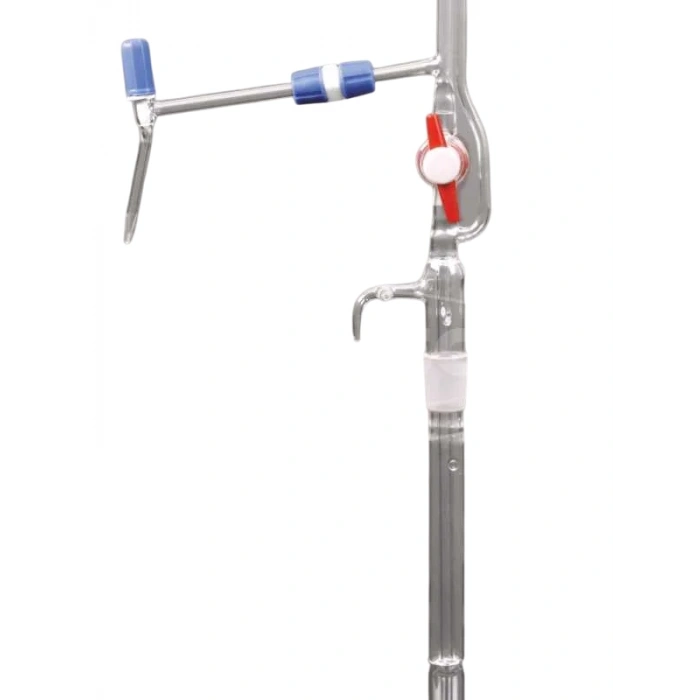 Büret - Otomatik - 25 ml - Şeffaf - A Kalite - Grup Sertifikalı - Şelbahlı - Mavi Skala - Çift PTFE Musluklu - 2000 ml Depo Dahil