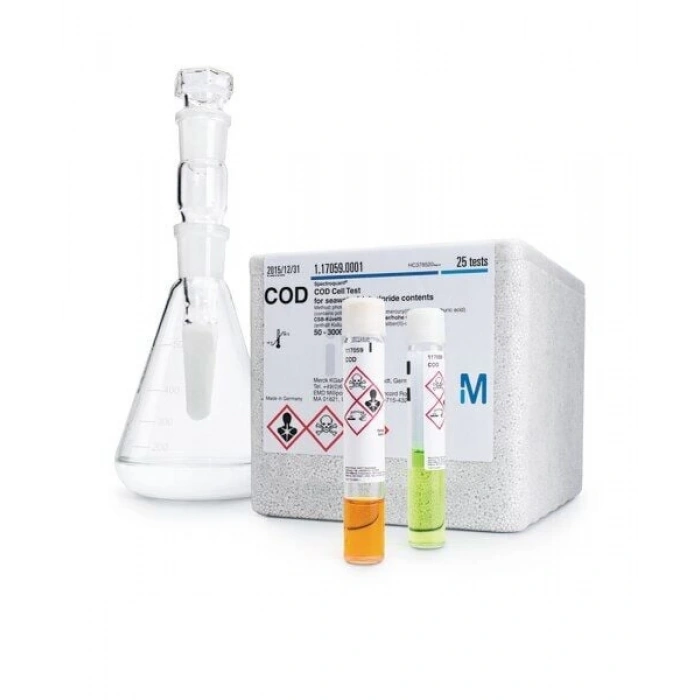 117059.0001 Cod (Koi) Hücre Testi Deniz Suyu Ve Yüksek Klorür İçerikli Sular İçin Ölçüm Aralığı: 50 - 3000 Cod Test / Paket: 25 Dikkat : Soda Kireç, Sülfürik Asit Ve Absorpsiyon Tüpü Alınmalıdır