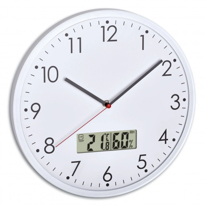 Dijital termometre ve higrometreli analog duvar saati