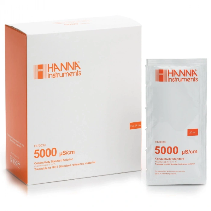 HI70039P 5000 µS/cm @ 25°C EC Calibration Standard Sachets, (25 x 20mL)
