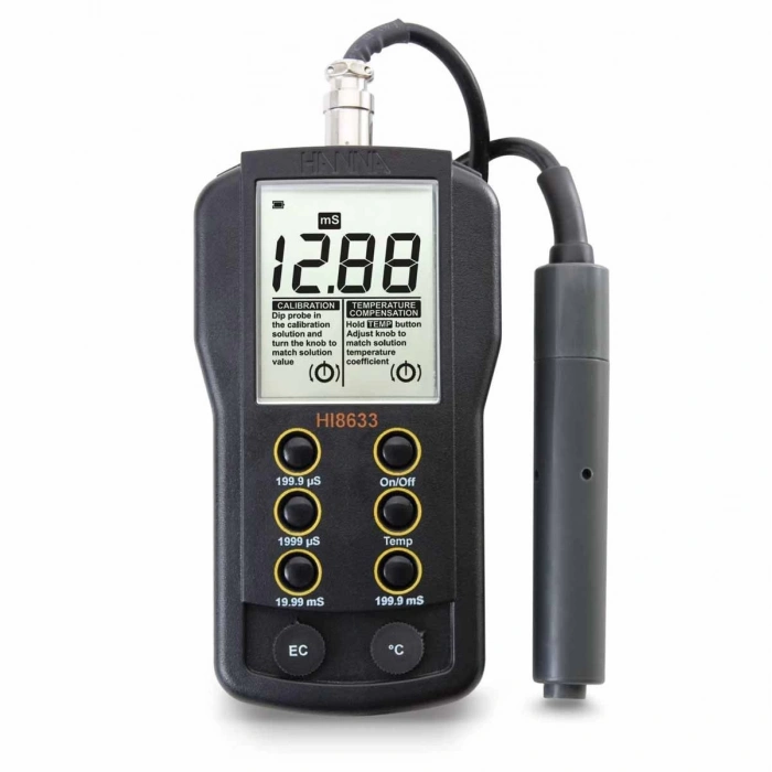 HI8733 Multi-range EC meter with HI76302W probe, Range: 0.0 to 199.9 mS/cm w/ATC