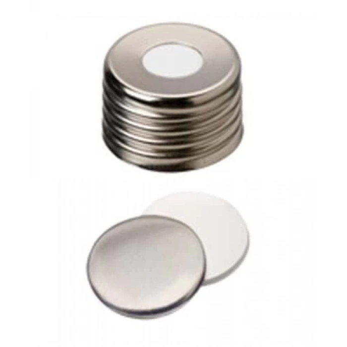 Kapak 18mm, Manyetikik, Vidalı, Üst Açık, Silikon Beyaz/Alüminyum Folyo Gümüş, 50° Shore A, 1.3mm 100 Adet