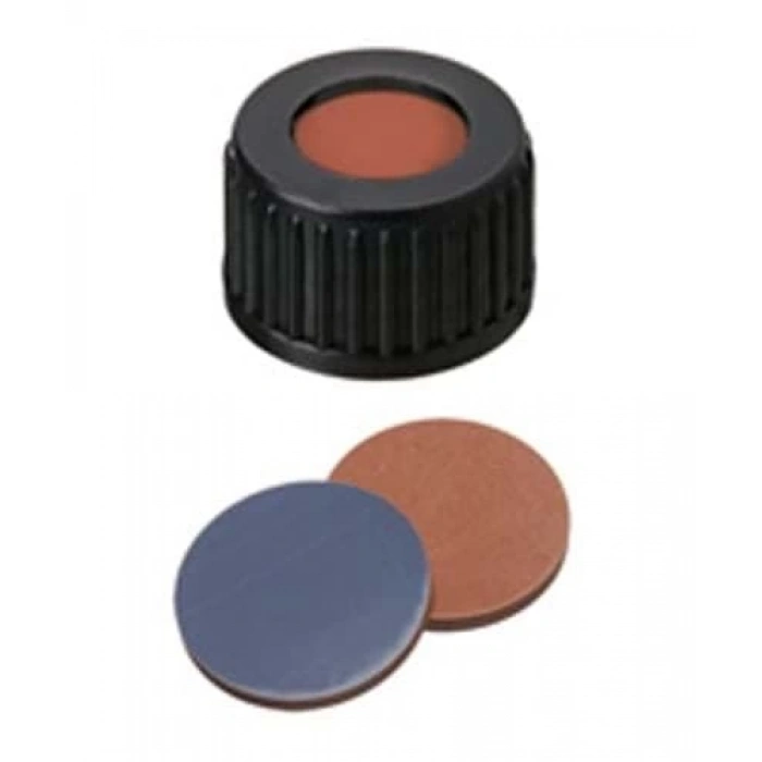 Kapak 18mm, Pp, Vidalı, Siyah, Orta Delikli, Butyl Kırmızı/Ptfe Gri, 55° Shore A, 2.0mm 100 Adet