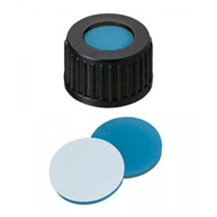 Kapak 18mm, Vidalı, Siyah, Orta Delikli, Silikon Şaffaf Mavi/Ptfe Beyaz, 55° Shore A, 1.7mm 100 Adet