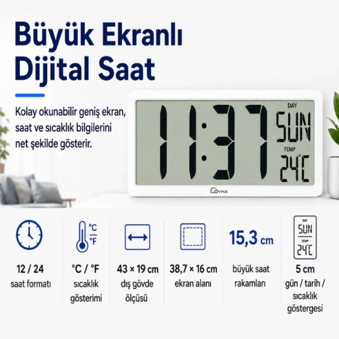 Loyka LCD200JUMBO Büyük Dijital Duvar Saati