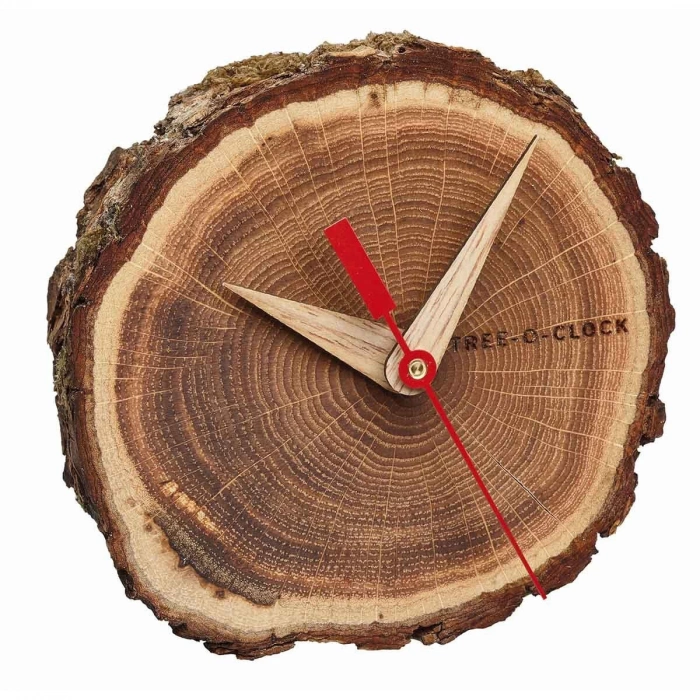 Meşe ağacından yapılmış analog şömine rafı/masa saati TREE-O-CLOCK