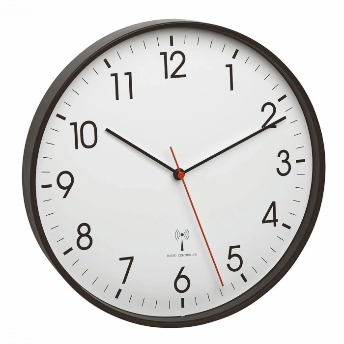 Metal çerçeveli analog radyo kontrollü duvar saati