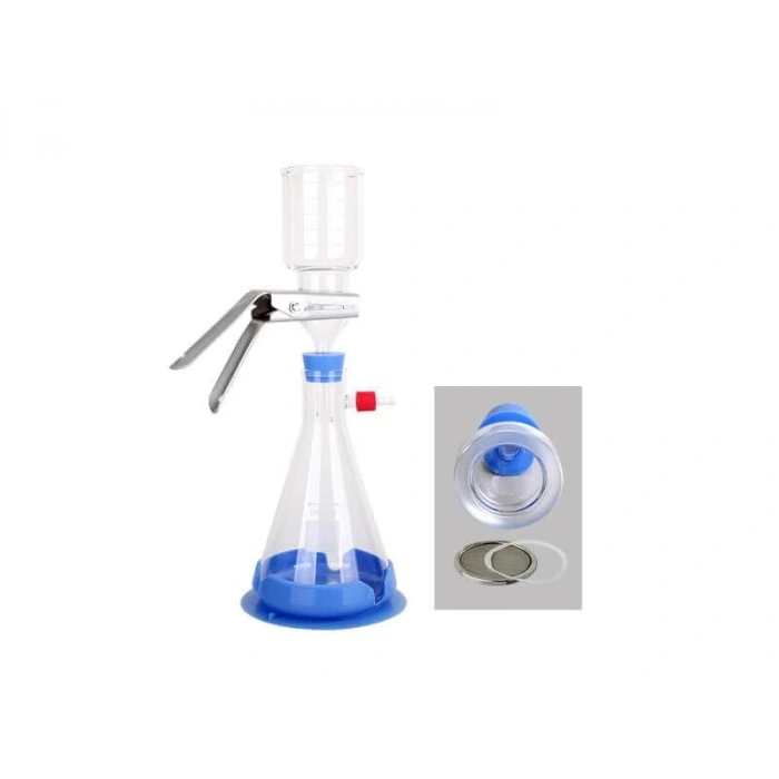 Vakum Filtrasyon Sistemi, Silikon Tıpalı, Cam Huni 300 ml + Nuçe Erleni 1000 ml + Alüminyum Kıskaç