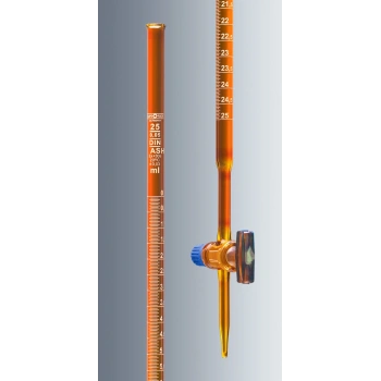 Cam Büret, Schiling Modeli, Plastik Şişeli, Tabanlı, 5:0.05 ml, Amber