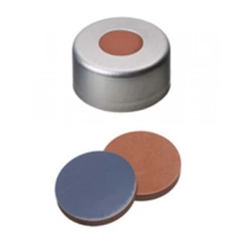 Kapak 13mm, Alüminyum, Şeffaf Lake, Orta Delikli, Butyl Kırmızı/Ptfe Gri, 55° Shore A, 2.0mm 100 Adet