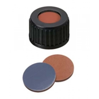 Kapak 18mm, Pp, Vidalı, Siyah, Orta Delikli, Butyl Kırmızı/Ptfe Gri, 55° Shore A, 2.0mm 100 Adet