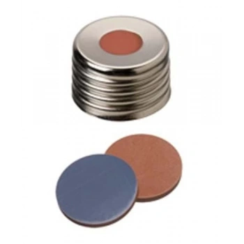 Kapak 18mm,Manyetikik, Vidalı Gümüş Rengi, Orta Delikli, Butyl Kırmızı/Ptfe Gri, 55° Shore A, 1.6mm 100 Adet