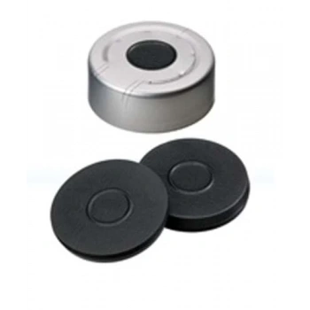 Kapak 20mm+Septa: Alüminyum Headspace, Şeffaf Lake, Orta Delikli, Kalıplı Septa, Koyu Gri, 55° Shore A, 3.0mm 100 Adet