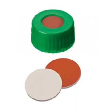 Kapak 9mm, Pp, Orta Delikli - Yeşil, Kırmızı Kauçuk/Ptfe Beji, 45° Shore A, 1,0mm 100 Adet