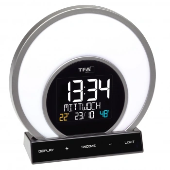 Renk değiştiren ruh hali ışığı ve oda iklimi ile ışıklı çalar saat SOLUNA