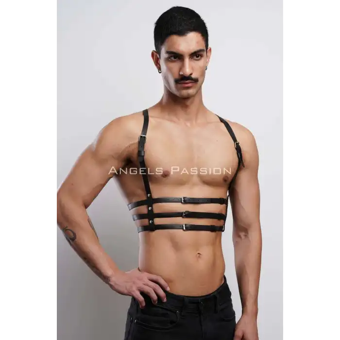3 Sıralı Erkek Göğüs Harness, Şık T-Shirt Üzeri Aksesuar - APFTM107