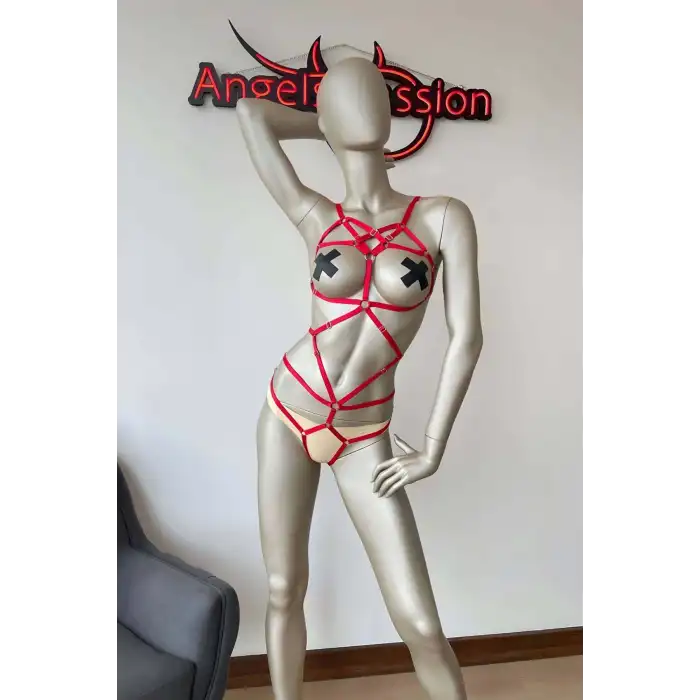 Ağ Bölgesi Açık Elastik Fantezi Harness - APFT474