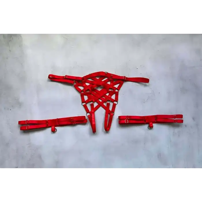 Ağı Açık Fantazi Külot ve Bacak Bandı Takımı Lastik Harness - APFT1202